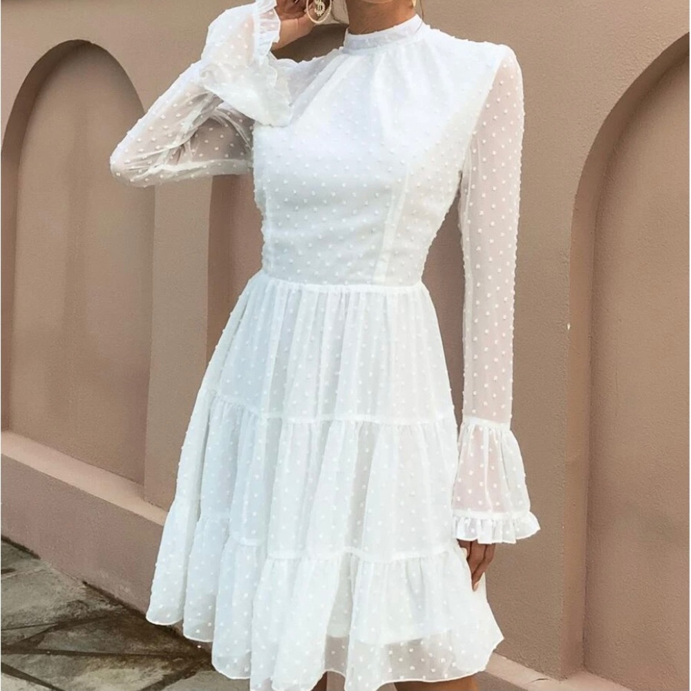 Miss Ord Long Sleeved White Chiffon Dress